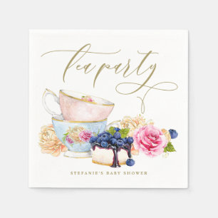 Watercolor Vintage Teacups Tea Party Baby Shower Napkins