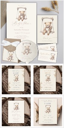 Watercolor Vintage Teddy Bear Baby Shower