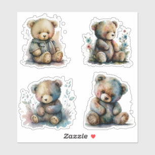 Watercolor Vintage Teddy Bears Sticker Collection