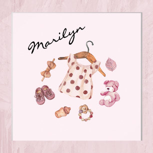 Watercolor Vintage Toys Pink Nursery Art Poster