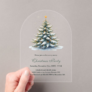 Watercolor Vintage Tree Minimalist Christmas Party Acrylic Invitations
