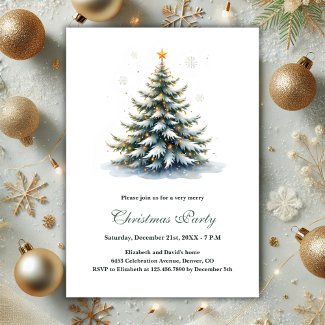 Watercolor Vintage Tree Minimalist Christmas Party
