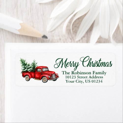 Watercolor Vintage Truck Christmas Return Address Label