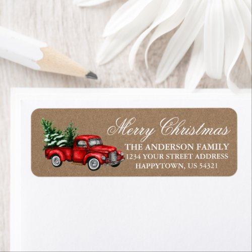 Watercolor Vintage Truck Kraft Christmas Address Label