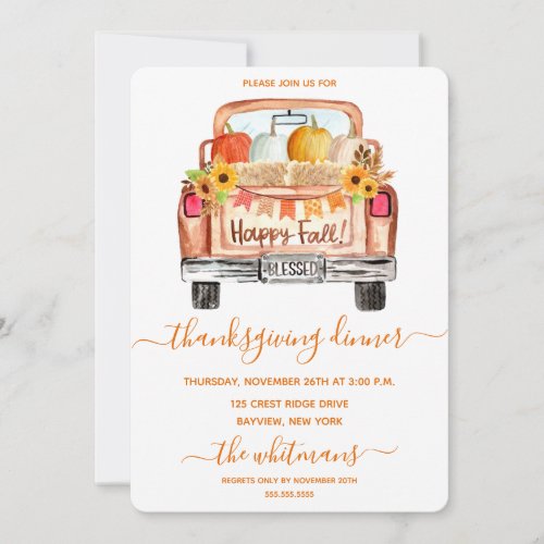 Watercolor Vintage Truck Thanksgiving Dinner