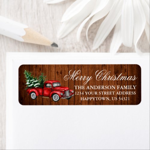 Watercolor Vintage Truck Wood Christmas Address Label