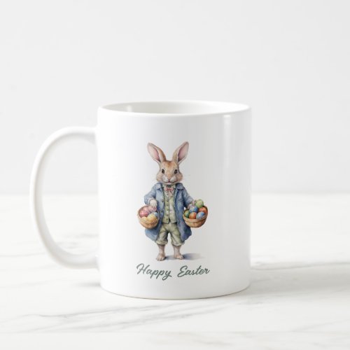 Watercolor vintage VIctorian Easter bunny with egg Coffee Mug