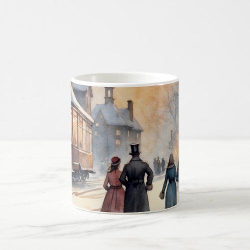 Watercolor Vintage Victorian Snowy Street  Coffee Mug