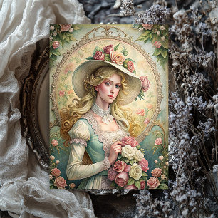 Watercolor vintage Victorian woman with pink roses Tissue Paper