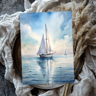 Watercolor vintage white boat in the sea tissue paper