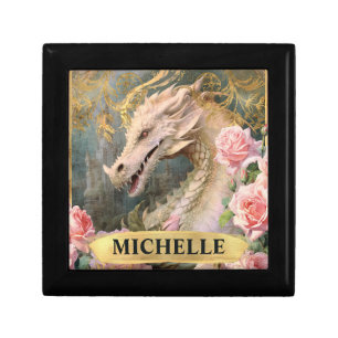 Watercolor Vintage White Dragon and Pink Roses Gift Box