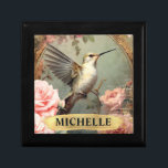 Watercolor Vintage White Hummingbird & Pink Roses Gift Box<br><div class="desc">This beautiful vintage-inspired artwork features a graceful hummingbird in mid-flight, surrounded by soft pink roses and delicate floral details. The classic design is paired with a customizable name plate at the bottom, making it a unique and personal addition to any home décor. The soft, muted color palette adds a timeless...</div>