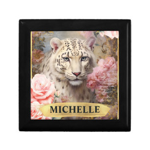 Watercolor Vintage White Leopard and Pink Roses Gift Box