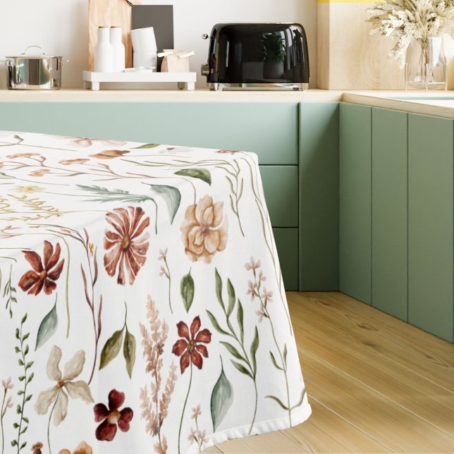Watercolor Vintage Wildflower Floral Botanical Tablecloth (In situ)