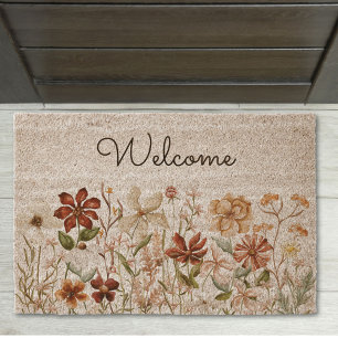 Watercolor Vintage Wildflower Meadow Welcome Fiber Doormat