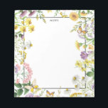 Watercolor Vintage Wildflowers Garden Personized Notepad<br><div class="desc">Elegant Modern Colorful and whimsical wildflower watercolor notepad features a vintage style wildflower garden illustration in yellow pink white purple orange colors and butterflies . This will be a perfect feminine accent for your office or for writing memos.</div>