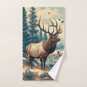 Watercolor Vintage Wildlife / Elk Hand Towel
