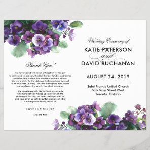 Watercolor viola flower wedding program
