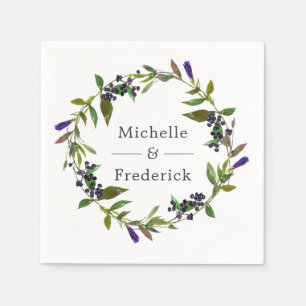 Watercolor Violet and Sage Floral Wedding Napkins