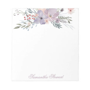 Watercolor Violet Blooms Personalized Stationery Notepad