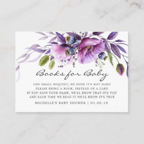 Watercolor Violet Floral Baby Shower Book Request Enclosure Card