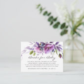 Watercolor Violet Floral Baby Shower Book Request Enclosure Card (Standing Front)