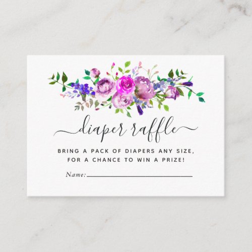 Watercolor Violet Floral Baby Shower Diaper Raffle Enclosure Card