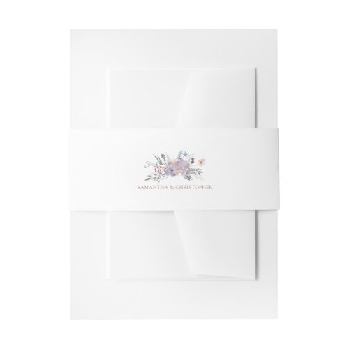 Watercolor Violet Floral  Copper Wedding Invitation Belly Band