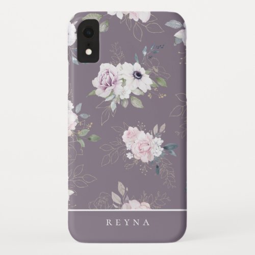Watercolor Violet Floral Pattern iPhone XR Case