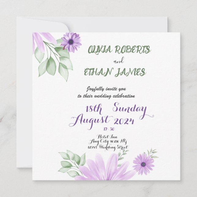 Watercolor Violet Floral Save the Date – Elegant (Front)