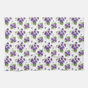 Watercolor Violet Flowers Bouquet Kitchen Towel