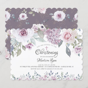 Watercolor Violet Flowers Christening Invitation