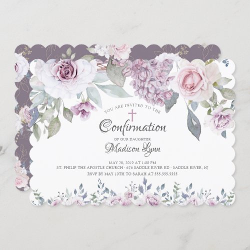 Watercolor Violet Flowers Confirmation Invitation