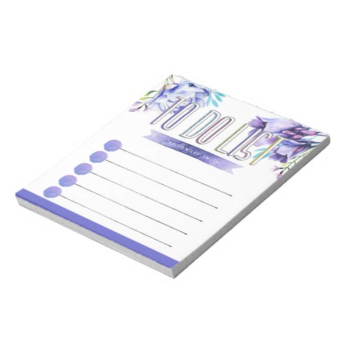 Watercolor violet flowers Organized to do list Notepad