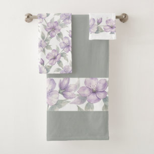 Watercolor Violet flowers pattern Bath Towel Set