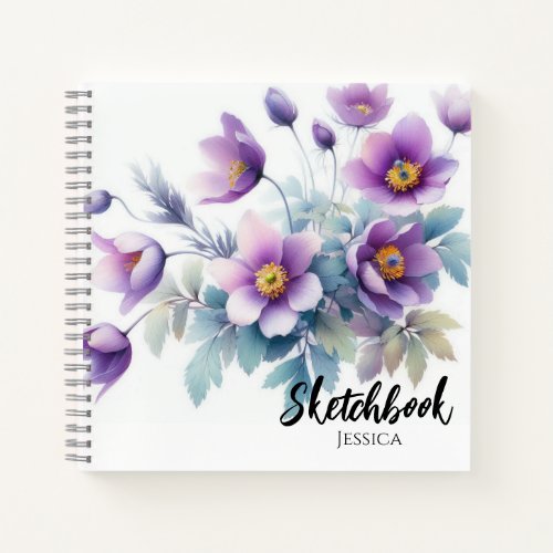 Watercolor Violet Flowers Sketchbook Notebook