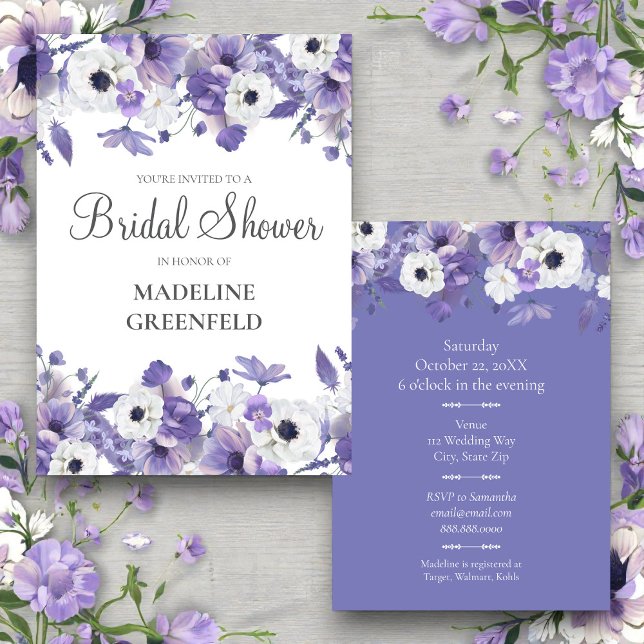 Watercolor Violet Flowers Wedding Bridal Shower Invitation (Creator Uploaded)
