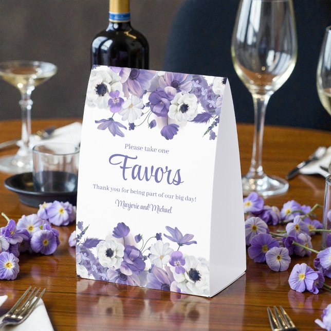Watercolor Violet Flowers Wedding Paper Table Tent (Creator Uploaded)