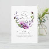 Watercolor Violet Poppy Floral Baby Shower Invite (Standing Front)
