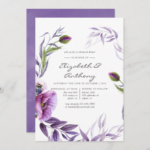 Watercolor Violet Poppy Floral Rehearsal Dinner Invitation