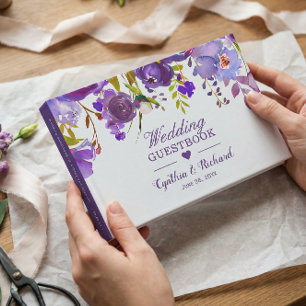 Watercolor Violet Purple Floral Romantic Wedding Guest Book