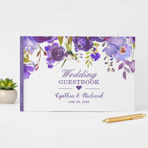 Watercolor Violet Purple Floral Romantic Wedding Guest Book - Watercolor Violet Purple Floral Romantic Wedding Guestbook. For further customization, please click the "Customize" button and use our design tool to modify this template.
