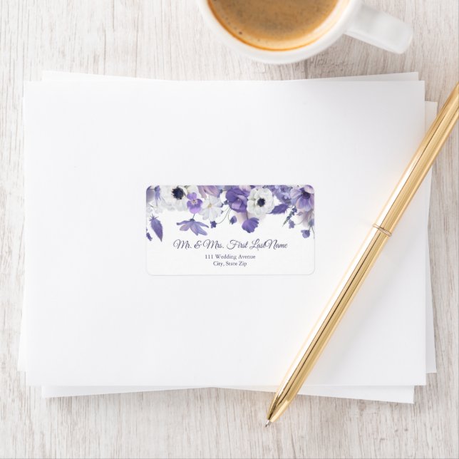 Watercolor Violet Purple Flowers Wedding Address Label (Insitu)