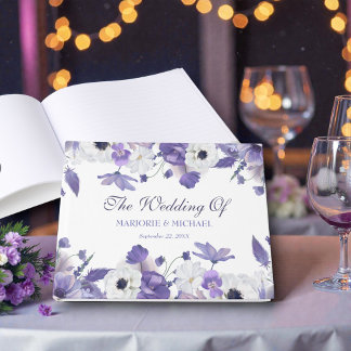 Watercolor Violet Purple Flowers Wedding Guest Book
