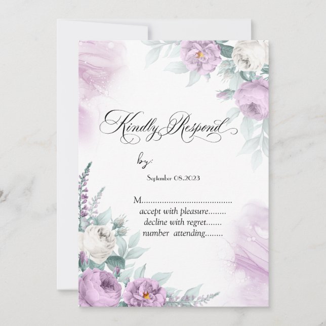 Watercolor Violet Roses Polka Dots RSVP  Invitation (Front)