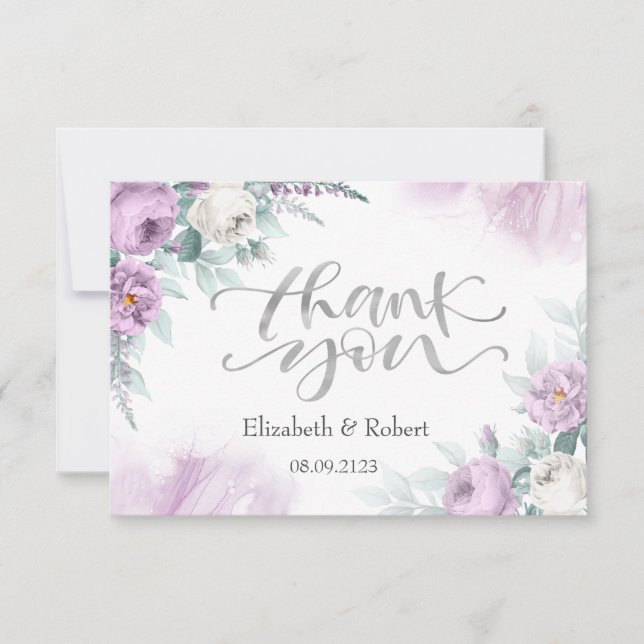 Watercolor Violet Roses Thank You Card (Front)