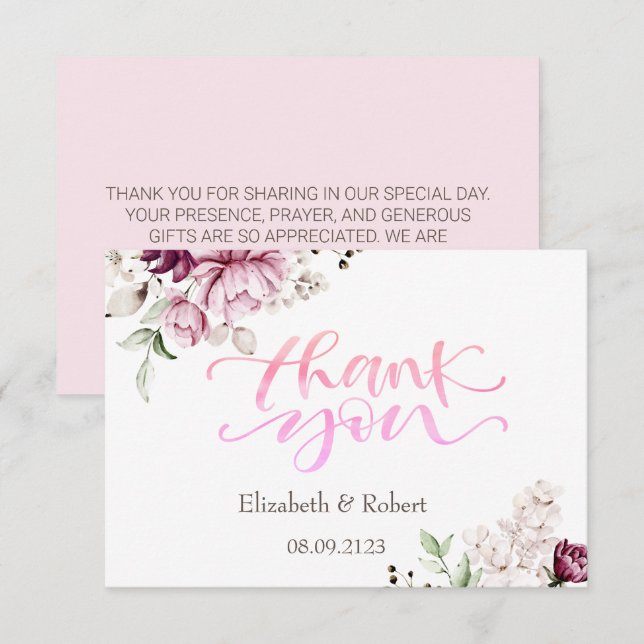 Watercolor Violet Roses Thank You Card (Front/Back)