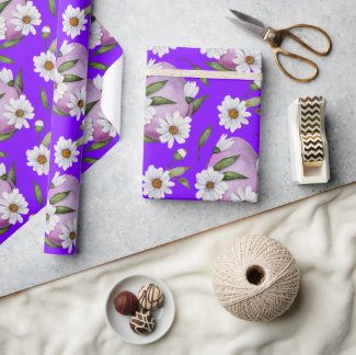 Watercolor Violet White Daisy Flowers Easter Eggs