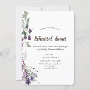Watercolor Violet Wildflower Rehearsal Dinner Invitation