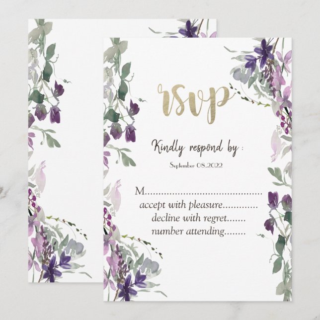 Watercolor Violet Wildflower RSVP   Invitation (Front/Back)